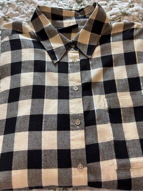 Lane Bryant Black and White with Silver Accent Check Button-Down Shirt